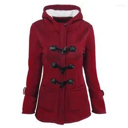Women's Hoodies European And American Style Autumn Winter Horn Button Coat Women Thick Warm Hooded Blended Jacket Wome's Cotton
