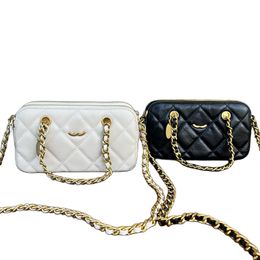 20CM Classic Two Tone Mini Wallet Women Crossbody Leather Diamond Lattice Gold Hardware Shoulder Bag Trend Coin Purse Vintage Chain Luxury Handbag Fanny Pack