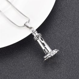 LkJ10012 The Lighthouse Cremation ashes turned into jewelry Stainless Steel Men Keepsake Memorial Urn Pendant For Dad256e