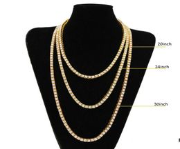 Gold Chain Hip Hop Row Simulated Diamond Hip Hop Jewelry Necklace Chain 18202430 inch Mens Gold Tone Iced Out Chains Necklaces3360683