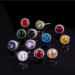 Choucong Top Sell Simple Fashion Jewellery 8MM Round Cut Multi Gemstones Sapphire CZ Diamond Women Wedding Crown Stud Earring Gift N245e