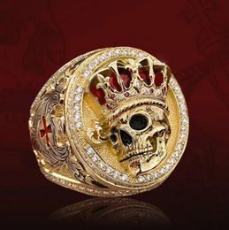 Wedding Rings Fashion Jewelry European and American Style Crown Skull Cross Wing Gold Plated Colorful Alloy Mens Party Jewelry Ring 231213