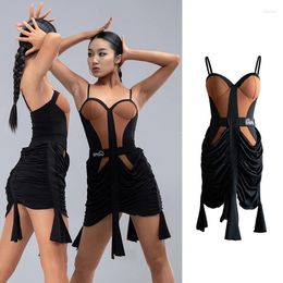 Stage Wear Sleeveless Latin Dance Performance Dress Adult Women Competition Costume Bodysuit Skirt ChaCha Samba Clothing VDB7767