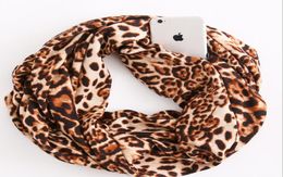 Fashion Portable Women Convertible Infinity Scarf With Zipper Pocket All Match Leopard print Travel Journey Scaves9207103