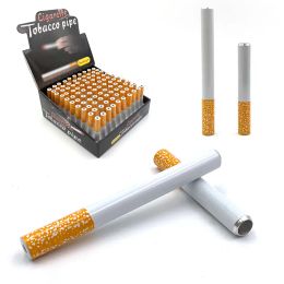 Cigarette Shape One Hitter Bat Pipe metal Dugout Aluminium Aluminum Alloy Smoking 100pcs/Box 78mm 55mm Length Tobacco Snuff Snorter LL