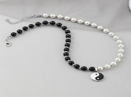 Chokers Round Pearl Beads Yin Yang Taichi Pendant Stainless Steel Chain Unisex Necklace Couple Jewellery Women Mens242F89734443408538
