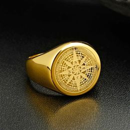 Valily Jewellery Mens Ring Simple Design Compass Ring Gold Stainless Steel fashion Black Band Rings For Women Men Navigator Rings2600