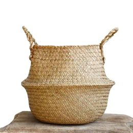 Woven Seagrass Basket Tote Belly Basket for Storage Laundry Picnic Plant Pot Cover Beach Bag2561