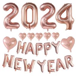 Other Event Party Supplies 1Set Gold Sliver Rose Gold Happy Year 2024 Foil Balloons Happy Year Banner Garland Christmas Year Eve Decorations 231214