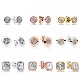 NEW 100% 925 Sterling Silver & Rose Gold Color Forever Stud Earrings With Clear For Women Original Fine Jewelry Gifts246w