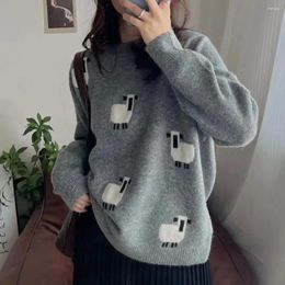 Women's Sweaters Hsa Autumn And Winter Cartoon Tops Cute Lamb Jacquard Casual Versatile Round Neck Loose Knitted Sweater For Women