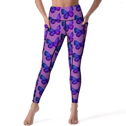 Women's Leggings Butterfly Print Yoga Pants Sexy Purple Animal Custom Push Up Gym Leggins Female Novelty Elastic Sports Tights