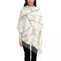 Berets Ladies Long Marble Abstract Geometric Pattern Scarves Women Winter Fall Soft Warm Tassel Shawl Wrap Modern Art Scarf