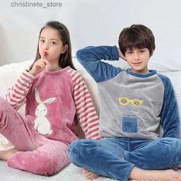 Pyjamas Girls Boys Pyjamas Fleece Long Sleeved Children's Clothing Sleepwear Teenage Pyjamas Flannel Pyjamas Sets For Kids Night Clothes R231214