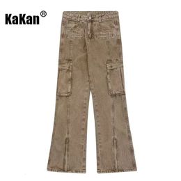 Jeans masculinos Kakan Europeu e Americano High Street Zipper para Homens Soltos Vintage Split Multi Bolso K27 231214