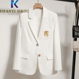 Women's Suits Blazers White Blazer Jacket Women High Quality Fashion Embroidery Single Breasted Suit Jacket Ladies Casual Office Formal Blazers Coat 231213