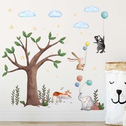 100X100cm Cartoon Large Tree and Balloon Animals Wall Stickers for Kids Room Bedroom Baby Nursery Room Wall Decals Wallpaper