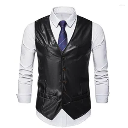 Men's Vests 2024 Brand Retro Leather Vest Single-breasted Undershirt Men Jacket Vintage Suit Plus Size S-5XL