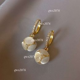 Designer Earrings Gold Cat's Eye Stone Round Ball Earrings With Diamond Earrings Women's Accessories