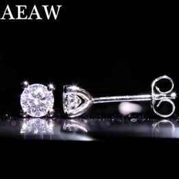 AEAW Moissanite Earrings F 5mm 1ctw Diamond Stud Earrings Solid 14K white gold Classic Lab Diamond 4 Prong Earrings for Women 2103241J