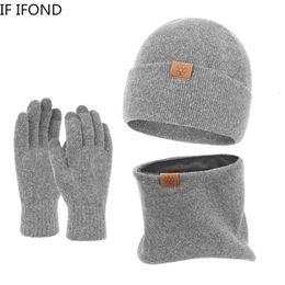 BeanieSkull Caps 3Pcs Winter Hats for Men Fashion Gloves Scarf Knitted Hat Set Thick Fleece Lined Keep Warm Skullies Beanies Bonnets 231212