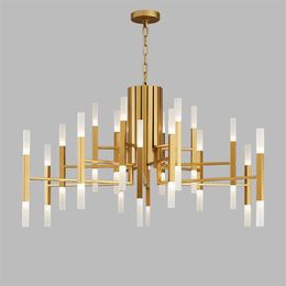Nordic postmodern LED art villa chandelier living room lobby restaurant gold chandelier creative personality tube lights245o