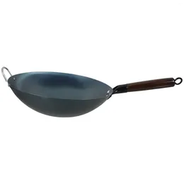 Pans Wok Chinese Pan For Kitchen Fry With Wood Handle Durable Gas Stove Accessories