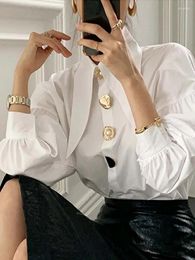 Women's Blouses White Shirts Women Elegant Lapel Blouse Casual Loose All-match Lantern Sleeve Shirt Office Lady Korean Fashion Retro Button