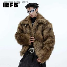 Men's Fur Faux Fur IEFB Vintage Men's Faux Fur Coat Niche Fleece Jacket Trun-down Collar New Fashion Male Thickened Jacket 2023 High Street 9C3778 Q231212