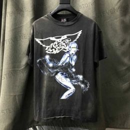 Men's Tshirts Mens Ss Oversized Saint Michael Washed Black Tshirt Men Women High Quality Vintage Short Sleeves t