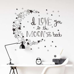 I Love you Slogan Wall Stickers Black Stars for Kids Room Baby Nursery Wall Decals Home Decorative Stickers Wallpaper Wall Art