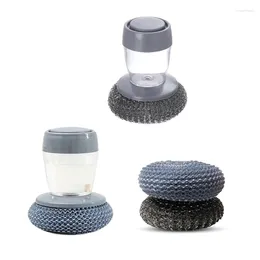 Liquid Soap Dispenser Brush For Kitchen Sink Pot Oven Dish Scrubber With Holder Push-Type Adding PET Wire Ball Durable
