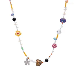 Chains Y51E Summer-themed Colourful Flower Necklace Acrylic Pendant Beads Choker Perfect For Festival Outfits And Beachwear