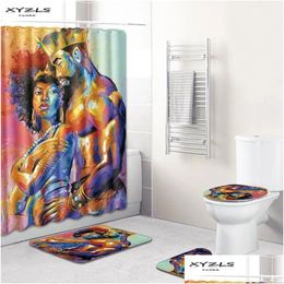 Shower Curtains African American Couple Curtain Set Polyester Waterproof Bathroom 180X180Cm With Mat Drop T200711 Delivery Home Gard Dhebt