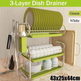 3 Tiers Dish Drainer Stainless Kitchen Dish Rack Storage Shelf Washing Holder Basket Plated LNIFE Sink Drying Organizer Tools C100249G