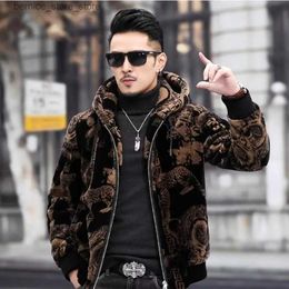 Men's Fur Faux Fur Golden Mink Fleece Coat Men's Winter Lapel Trend Slim Fit High end Men's Thickened Casual Fur One Piece Jacket Q231212