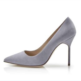 Famous Sexy Women's Sandals Pumps BB 105 mm Light Grey Navy Suede Pointed Toes Italy Fashion Shallow Mouth Simple Designer Casual Stiletto High Heels Sandal Box EU 35-43