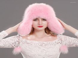 Berets Russian Fur Hat Knitted Cap Winter Real Bomber Hats Women 100 Natural Genuine Leather Top Caps Female1499507