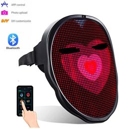 Bluetooth LED Mask Masquerade Toys APP Control RGB Light Up Programmable DIY Picture Animation Text Halloween Christmas Carnival C258p