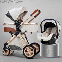 Strollers# Strollers# 2021 Baby Stroller High Landscape 3 In 1 Carriage Luxury Pushchair Cradel Infant Carrier Kinderwagen Car1312c Q231215