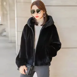 Women's Fur Women Thick Warm Faux Jacket Solid Zipper Hooded Imitation Mink Fleece Short Coat Streetwear Plush Outerwear X1139