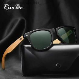 Sunglasses RUOBO Bamboo Wood Polarised Sunglasses For Men Women Retro Designer Coating Mirror Driving Night Vision Sun Glasses UV400 De SolL231214