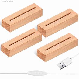 Night Lights 2/4 Pcs Wooden Rectangle Light Base Wood LED Display Base Pedestal Dimmable Colourful Light Lamp Stand with USB Cable for Glass YQ231214