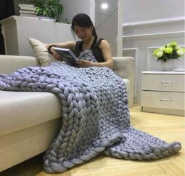 Fashion Chunky Knitted Blanket Thick Yarn Woollike Polyester Bulky Knitted Blankets Winter Soft Warm Throw Drop 8287752