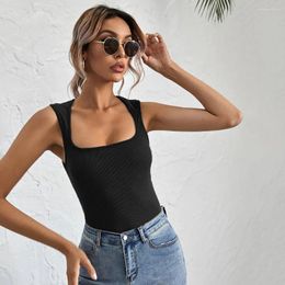 Women's Tanks Puloru Women Summer Ribbed Vest Tops Casual Simple Style Solid Colour Sleeveless U Neck Slim Fit Tank Street Basic