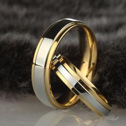 Stainless steel Wedding Ring Silver Gold Color Simple Design Couple Alliance Ring 4mm 6mm Width Band Ring for Women and Men193d