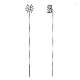 Dangle Earrings S925 Silver Classic Six-claw Moissanite Ear Line Fringe Long All-match Diamond Gemstone Anniversary Fine Jewellery For Women