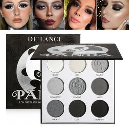 Eye Shadow Black White Grey Eyeshadow Palette DELANCI PANDA 9 Colours Silver Pigmented for Halloween SFX Makeup Mini Smoky Pallet 231213