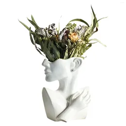 Vases Nordic Ceramic Vase Abstract Female Head Art Flower Arrangement Human Face Pot Statue Modern Home Decor