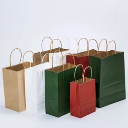 Gift Wrap 50pcs Color Kraft Paper Bag With Handle Birthday Party Cookies Shopping Bags Packaging Holiday